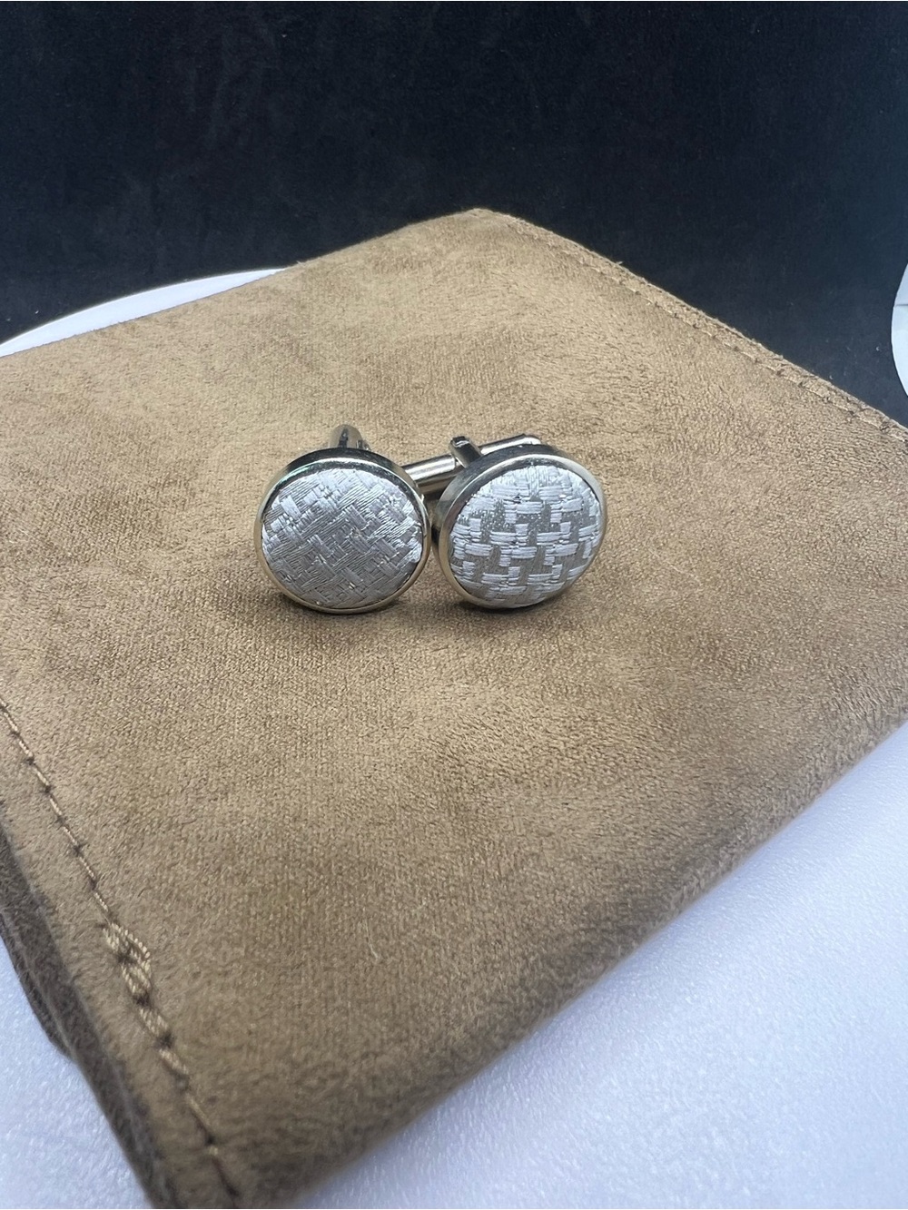 Silver Textured Round Cufflinks - Men's Accessories